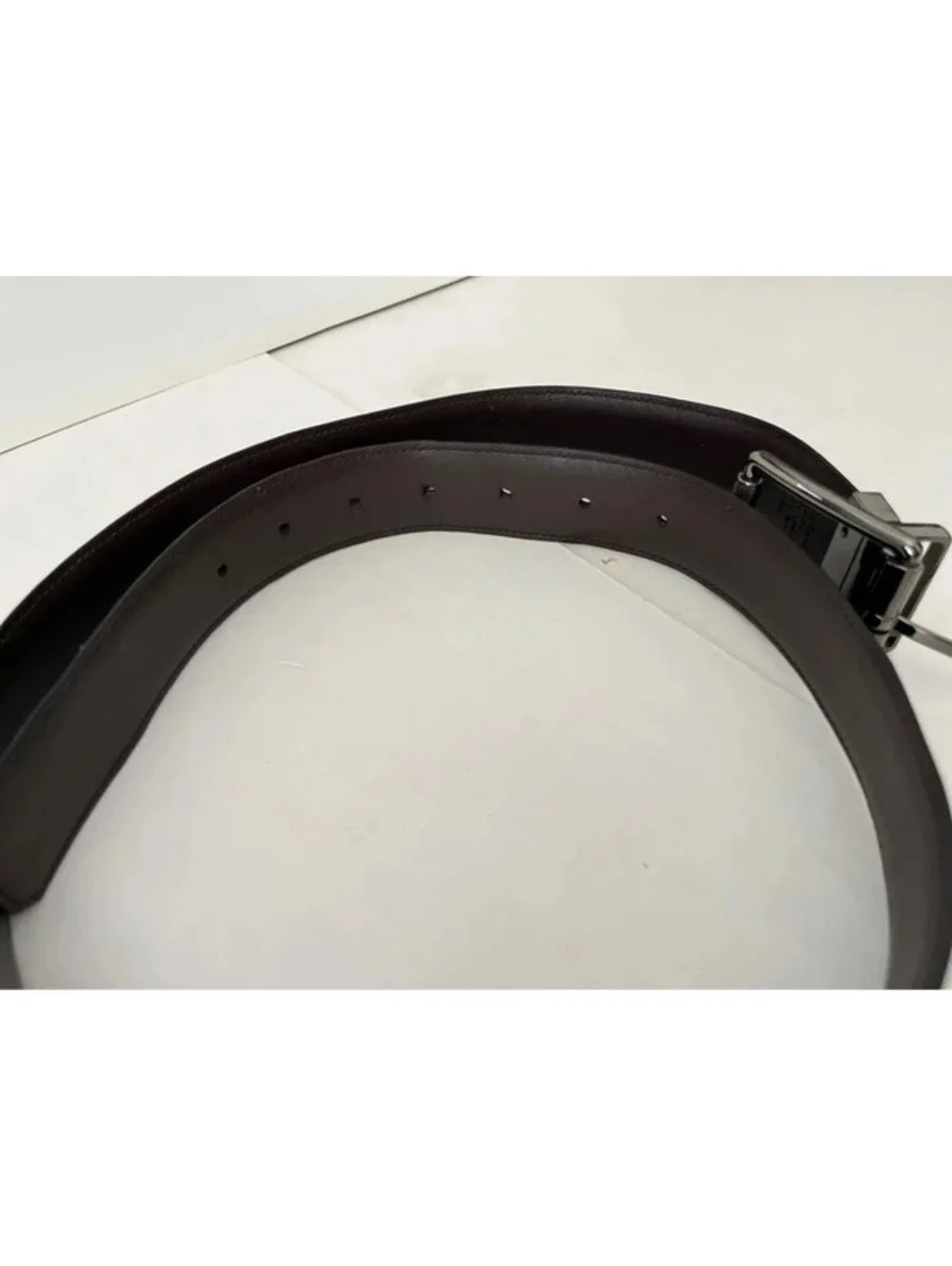 Penguin Black/Brown Leather Belt Dress Silver Buckle Men's 32/80
